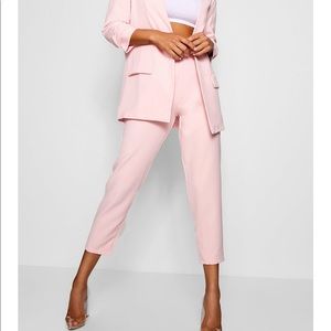 Pink Buckle belt tapered pants